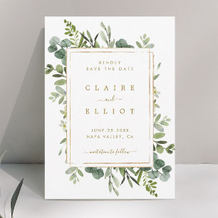 Botanical Gold Greenery Wedding Save the Date Card