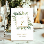 Botanical Gold Greenery Wedding Table Number Card<br><div class="desc">This wedding table number card features painted watercolor eucalyptus greenery,  green leaves and a gold square frame. For more advanced customization of this design,  Please click the "Customize further" link.  Matching items are also available.</div>