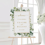 Botanical Gold Greenery Wedding Welcome Sign<br><div class="desc">This wedding welcome sign features painted watercolor eucalyptus greenery,  green leaves with a gold rectangular frame. For more advanced customization of this design,  Please click the "Customize further" link.  Matching items are also available.</div>