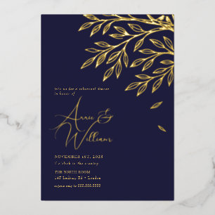 Botanical Gold Leaf Navy Rehearsal Dinner