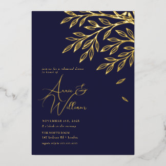 Botanical Gold Leaf Navy Rehearsal Dinner 