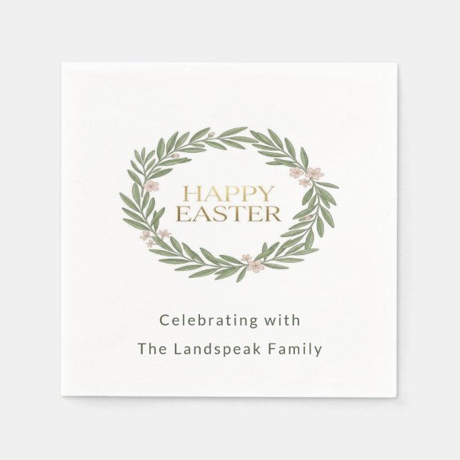 Botanical Gold Olive Wreath Easter Napkin (Front)