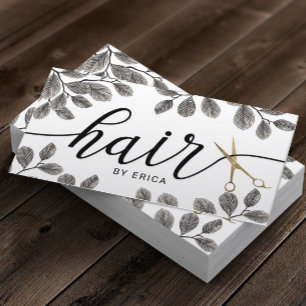 Botanical Gold Scissor Elegant Typography Hair Business Card