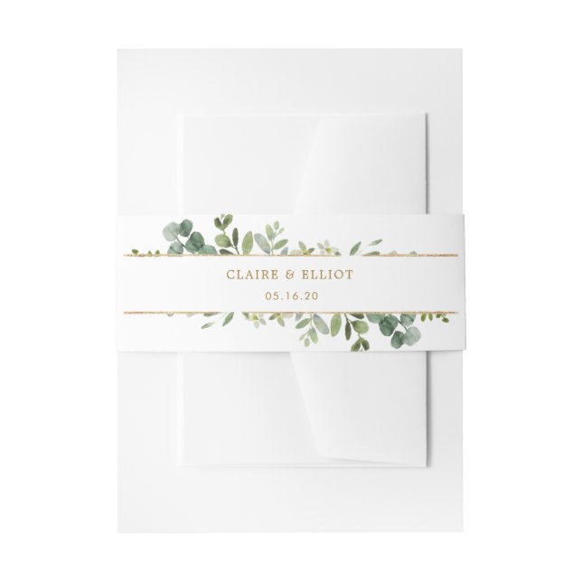 Botanical Gold Watercolor Invitation Belly Band (Front Example)