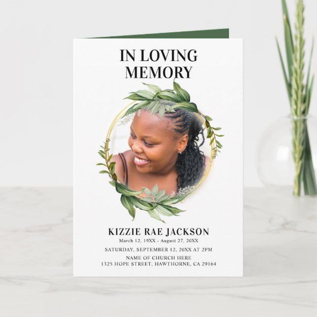 Botanical Gold Wreath Order of Service Program (Front)