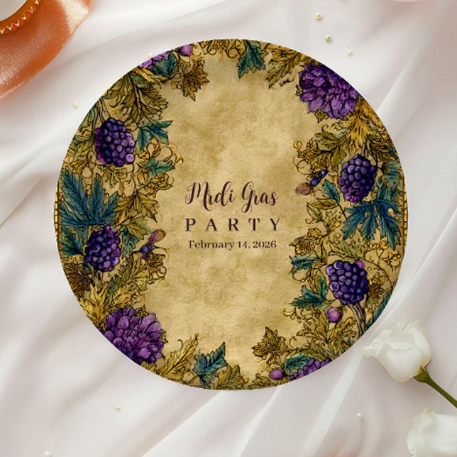 Botanical Grape Mardi Gras Masquerade Paper Plate (Creator Uploaded)