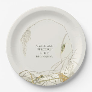 Botanical Grasshopper Baby Shower Gender Neutral Paper Plate