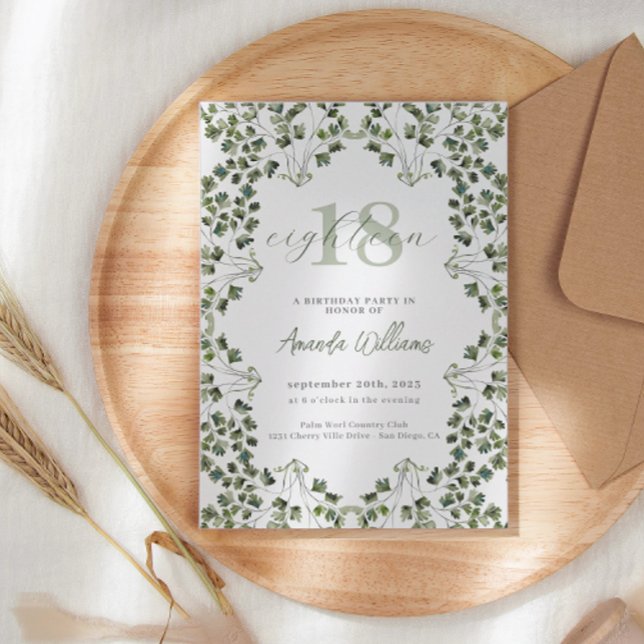 Botanical Green 18e anniversaire Invitation (Créateur téléchargé)