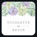 Botanical Green and Purple Succulents Wedding Square Sticker<br><div class="desc">Botanical wedding stickers with a top border consisting of green and purple watercolor succulents and your names in a soft grey font. The succulents add a great natural element to the design. These stickers are a great way to seal the envelopes to your wedding invitations giving them an added touch....</div>