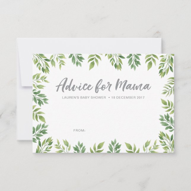 Botanical green Baby Shower Advice Cards (Front)