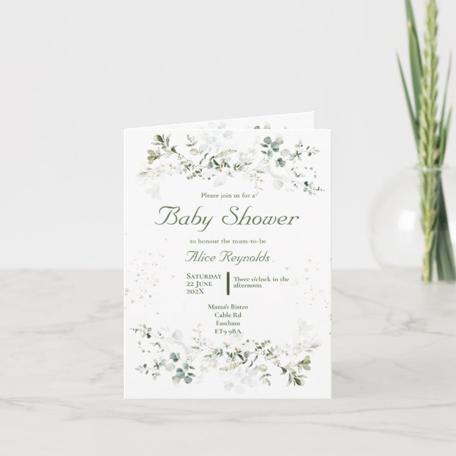 Botanical Green Baby Shower Invitation (Front)