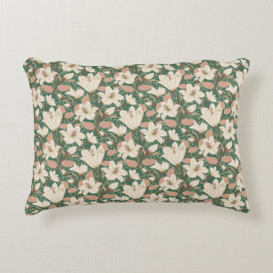 Botanical Green Beige Lily Floral Pattern Accent Pillow
