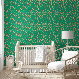Botanical Green Blue Forest Leaves Vines Beige Wallpaper