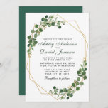 Botanical Green Eucalyptus Geometric Wedding Invitation<br><div class="desc">Modern Elegant Watercolor Botanical Green Eucalyptus Leaves,  Gold Geometric Frame Wedding Invitation</div>