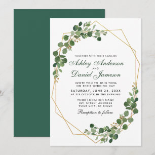 Botanical Green Eucalyptus Geometric Wedding Invitation