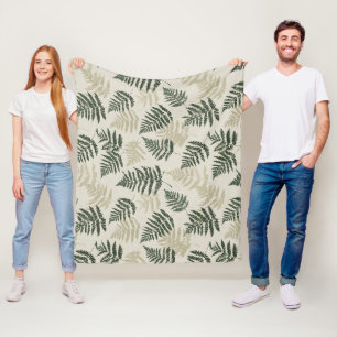 Botanical Green Fern Beige Floral Pattern Fleece Blanket