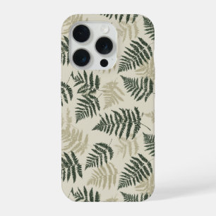 Botanical Green Fern Beige Floral Pattern iPhone 15 Pro Case