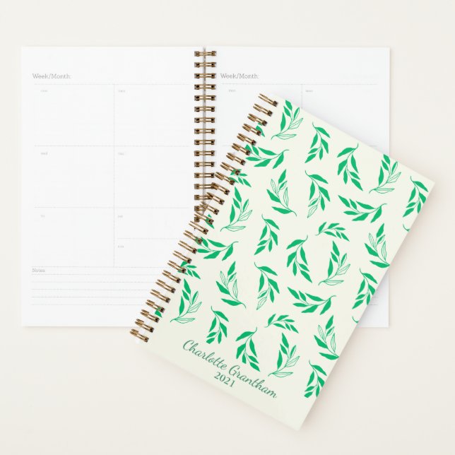 Botanical Green Floral Plant Leaves Pattern Planner (Display)