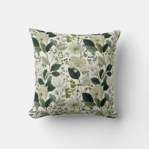Botanical Green Flower Cream Floral Pattern Throw Pillow