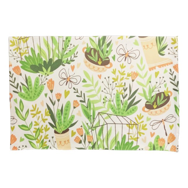 Botanical Green Flowers Blooming Garden Pillowcase (Front)