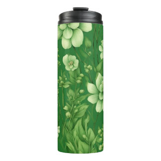 Botanical green flowers pattern thermal tumbler