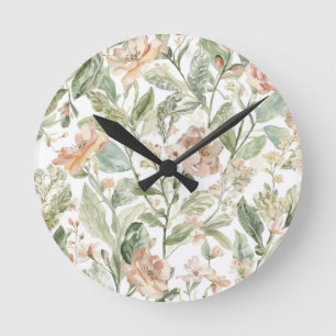 Botanical Green Garden Lush Leaves Floral Round Clock