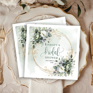Botanical Green Gold Bridal Shower Party Napkins