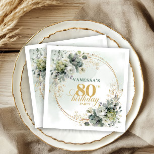 Botanical Green Gold Eucalyptus 80th Birthday Napk Napkin