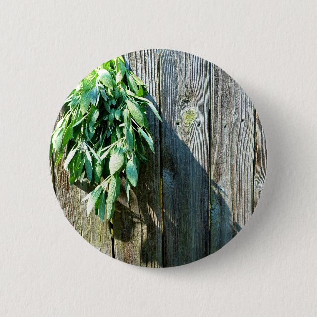 Botanical green herbs distressed wood grain 2 inch round button (Front)