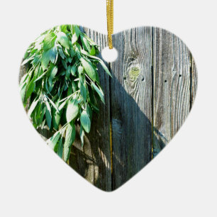 Botanical green herbs distressed wood grain ceramic ornament
