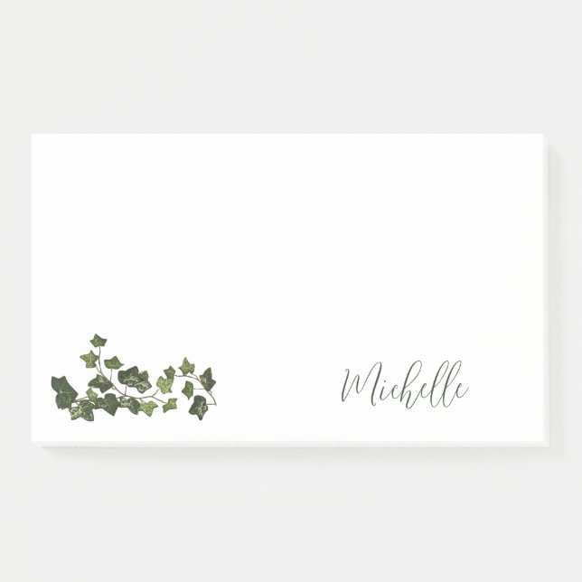 Botanical Green Ivy Elegant Script Post-it Notes (Front)