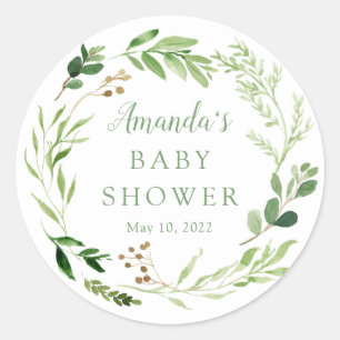 Botanical Green Leaf Baby Shower  Classic Round Sticker