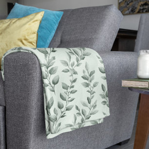 Botanical Green Leaf Pattern Cozy Fleece Blanket