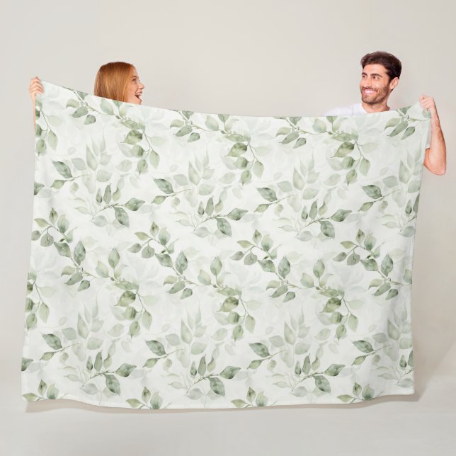 Botanical Green Leaf Pattern  Fleece Blanket (In Situ)