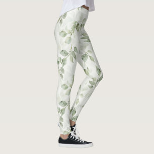 Botanical Green Leaf Pattern Leggings