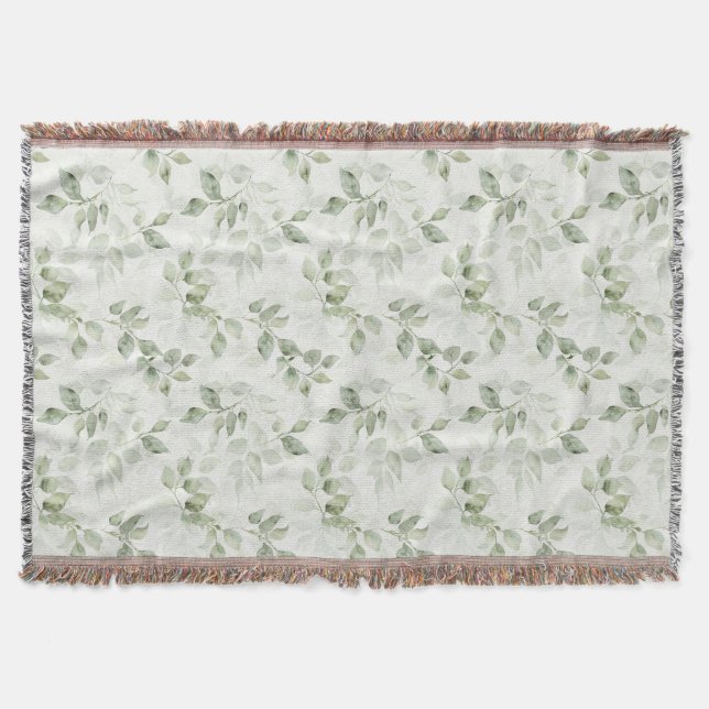 Botanical Green Leaf Pattern  Throw Blanket (Front)
