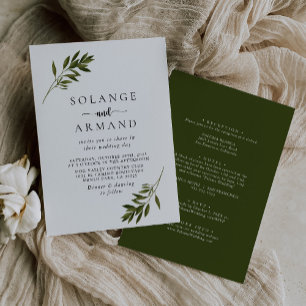 Botanical Green Leaves Back & Front Wedding Invitation
