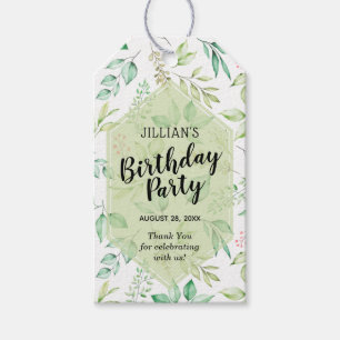 Botanical Green Leaves Birthday Party Thank You Gift Tags