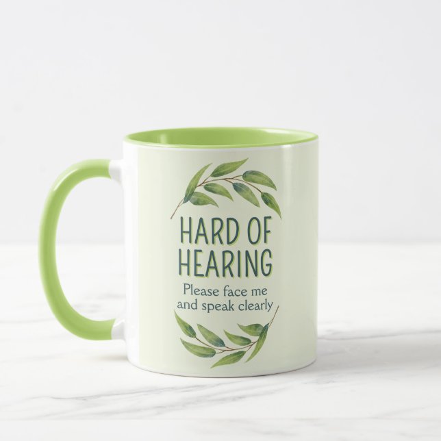 Botanical Green Leaves Hard of Hearing Deafness Mug (Left)