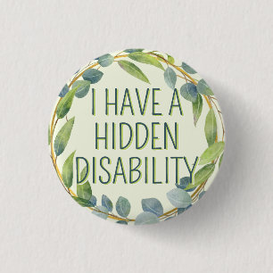 Botanical Green Leaves Hidden Disability 1 Inch Round Button