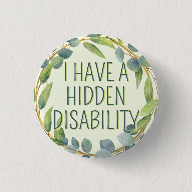 Botanical Green Leaves Hidden Disability 1 Inch Round Button (Front)
