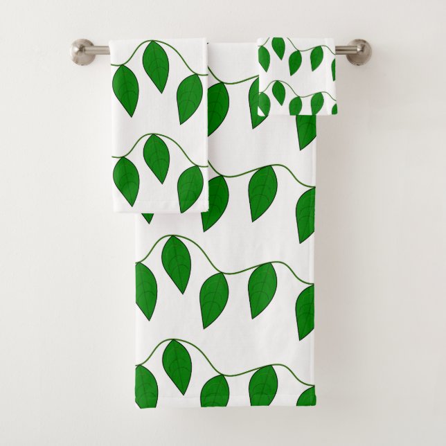 Botanical Green Leaves Nature Greenery Pattern Bath Towel Set (Insitu)