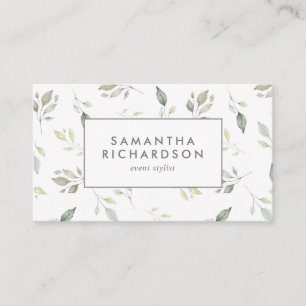 Botanical Green Leaves Watercolor Business Card