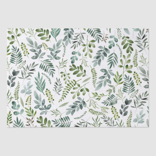 Botanical Green Leaves Watercolor Pattern  Tissue Paper (Front)