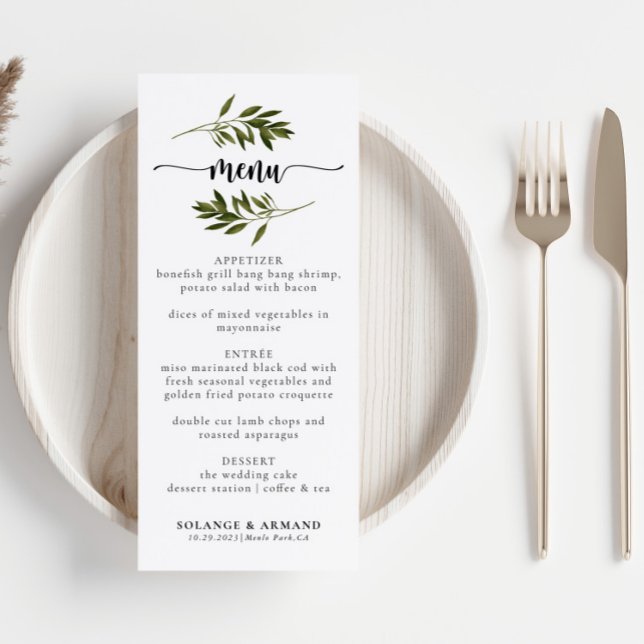 Botanical Green Leaves Wedding Menu (Creator Uploaded)