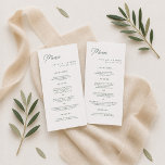 Botanical Green Minimalist Wedding Long Menu Card<br><div class="desc">Trending botanical green wedding long menu for a spring summer garden reception,  this elegant minimalist design blends fresh botanical aesthetic for modern couples seeking a light,  refined tablescape. Designed with green typography on a clean white base,  it adds an airy,  romantic touch to each place setting.</div>