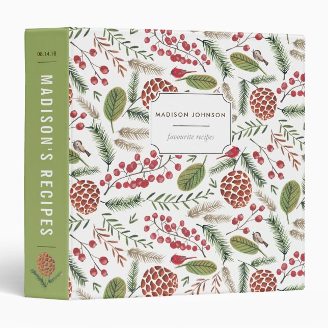 Botanical green pine cone christmas pattern binder (Front/Spine)