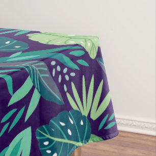 Botanical Green & Purple Leafs Pattern Tablecloth