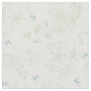Botanical green vintage elegant floral grey birds fabric