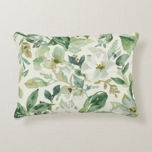 Botanical Green Watercolor Floral Leaves Nature Accent Pillow